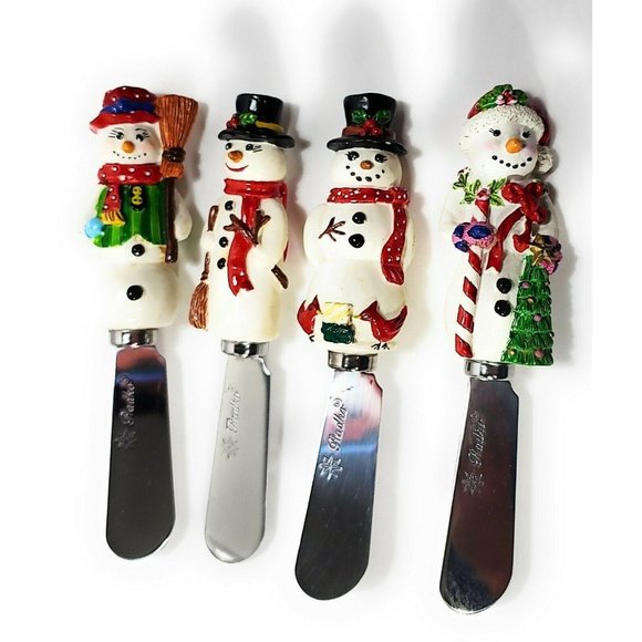 4 Christopher Radko Holiday Snowman Pate Cheese Knives Spreaders entertaining - Picture 4 of 7